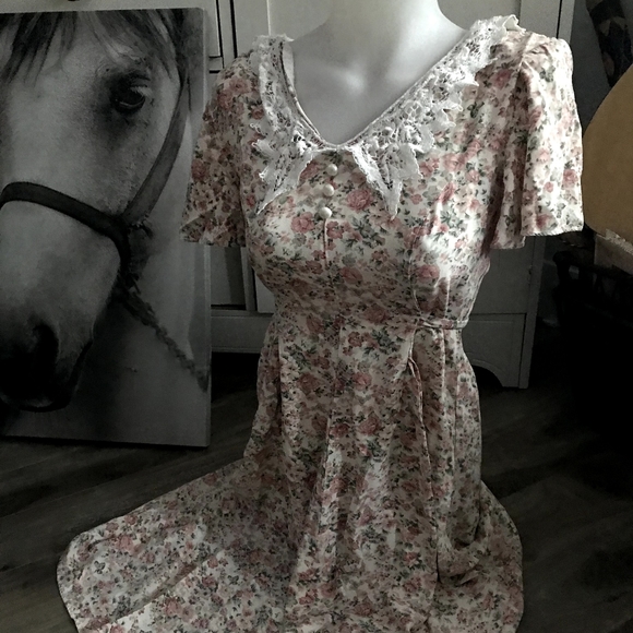 Vtg Braemar Petites Jeremy Scott Floral Dress 7/8 - Picture 1 of 5